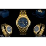 Raymond Weil Geneve Unisex Gold Plated Date-Just Wrist Watch, Features a Blue Dial, Gold Markers,
