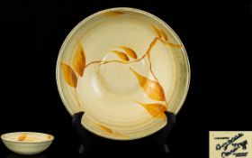 Clarice Cliff Ribbed Bowl, Numbered 636, Leaf Decoration, Marked To base.