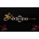 Art Deco Period 18ct Gold and Platinum Nice Quality Diamond and Sapphire Ladies Brooch of Good Form