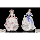 Royal Worcester Ltd and Numbered Pair of Hand Painted Porcelain Figurines ' Sweet Rose ' and '