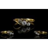 18ct Gold 3 Stone Diamond Ring, The Pave Set Diamonds of Good Sparkle,