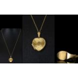 9ct Gold Heart Shaped Locket with Attached 9ct Gold Chain and Small 9ct Gold Ring Attached.