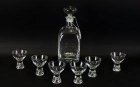 Glass Drinking Set with heavy glass Decanter and 4 small heavy based brandy/liqueur glasses.