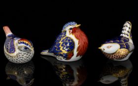 Royal Crown Derby Hand Painted Trio of Paperweights 1. Robin issued 1989 silver stopper 2.