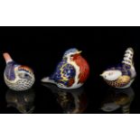 Royal Crown Derby Hand Painted Trio of Paperweights 1. Robin issued 1989 silver stopper 2.