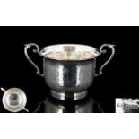 Antique Period Superb Quality Twin Handle Solid Silver Planished Porringer in wonderful condition,