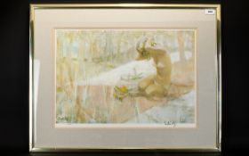 Signed Thornton Utz Limited Edition Print 'Picnic'. Framed and behind glass.