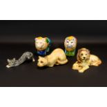 A Collection Of Ceramic Art Pottery Feline Figures Five in total, each in good condition,