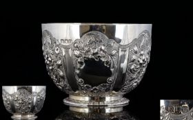 Edwardian - Nice Quality Solid Silver Embossed Small Footed Bowl, with Embossed Floral Decoration to
