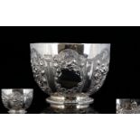 Edwardian - Nice Quality Solid Silver Embossed Small Footed Bowl, with Embossed Floral Decoration to