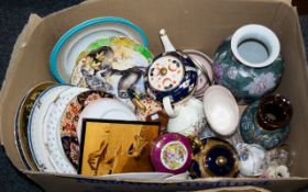 A Mixed Box Of Porcelain Comprising various cabinet plates, Limoges vases,