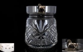 Elizabeth II - Delux Silver Topped with Racehorse Figure - Cut Glass Ice Bucket, Star Base Design to