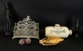 A Mixed Lot Of Collectibles To include Doulton's Ceramic footwarmer, cast filligree desk tidy,