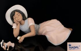 Nadal - Lladro Style Ltd and Numbered Edition Hand Painted Figure - Young girl reclining holding a