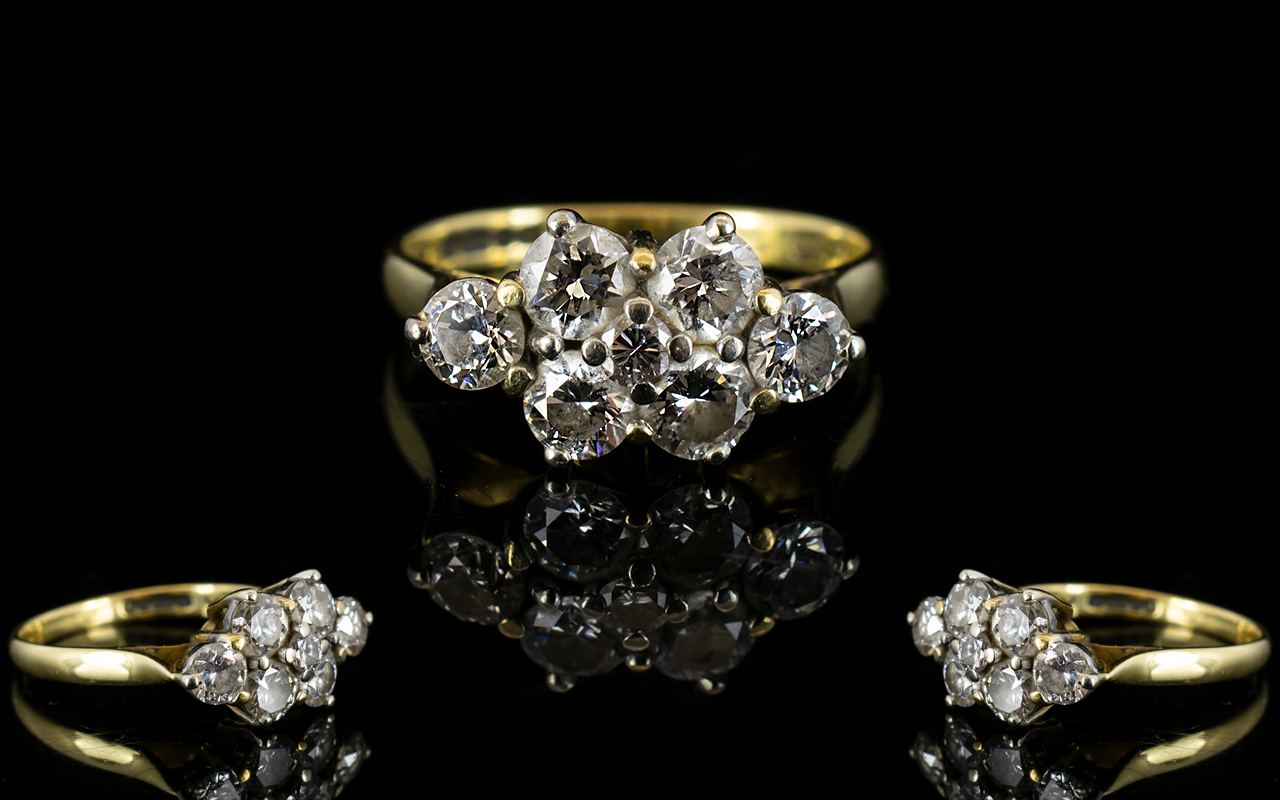 18ct Gold Pleasing 7 Stone Diamond Cluster Dress Ring of good colour and sparkle to all diamonds. - Image 3 of 3