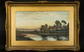 Early 20th Century Framed Print Depicting a rural landscape with river to foreground housed in