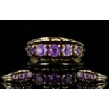 9ct Gold - Attractive Five Stone Amethyst Set Dress Ring,