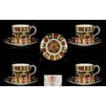 Royal Crown Derby Set of Old Imari Pattern Coffee Cups and Saucers, 4 pairs in total,