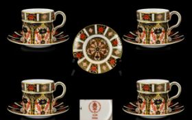 Royal Crown Derby Set of Old Imari Pattern Coffee Cups and Saucers, 4 pairs in total,
