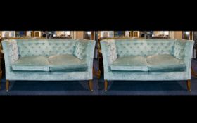 A Pair Of Two Seater Button Back Settee's High back sofas with button arms, backs and deep seats