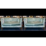 A Pair Of Two Seater Button Back Settee's High back sofas with button arms, backs and deep seats