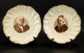 Mr & Mrs William Gladstone Prattware Plates Circa 1880.