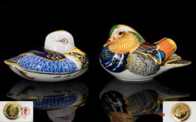 Royal Crown Derby Hand Painted Paperweights 1. Mandarin Duck Gold Stopper date 1999 2.