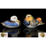 Royal Crown Derby Hand Painted Paperweights 1. Mandarin Duck Gold Stopper date 1999 2.