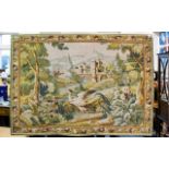A Woven Tapestry Panel with floral and foliate borders and crane in landscape to centre.