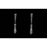 18ct White Gold Superb Art Deco Period Pair of Diamond Drop Earrings of Excellent Form,