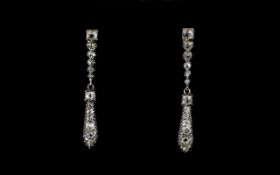 18ct White Gold Superb Art Deco Period Pair of Diamond Drop Earrings of Excellent Form,
