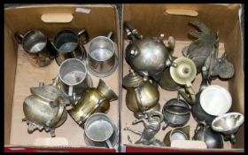 A Mixed Box Of Silver Plated And Metalware Items A varied lot to include tankards, chargers