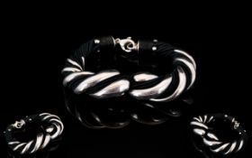 Jordan Schlanger Rare Sterling Silver & Black Silk Cord Entwined Bracelet.