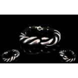 Jordan Schlanger Rare Sterling Silver & Black Silk Cord Entwined Bracelet.