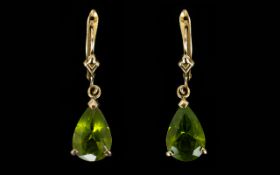 Nice Quality Pair of 9ct Gold Peridot Pear Shaped Earrings,