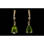 Nice Quality Pair of 9ct Gold Peridot Pear Shaped Earrings,