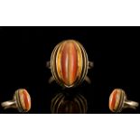 14ct Gold Attractive Nice Quality Designed Marquise Shaped Single Stone Agate Ring.