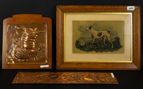 A Small Mixed Lot Comprising Arts And Crafts style copper plaque depicting a long boat in full sail,