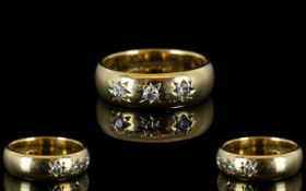 9ct Gold Wedding Band Set with 3 Diamonds Starburst Setting, Fully Hallmarked for 9ct,