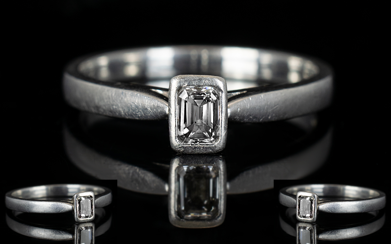 Platinum Set Contemporary Single Stone Diamond Ring the step cut diamond of top colour and clarity - Image 2 of 2