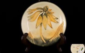 Moorcroft Modern Tubelined Pin Dish ' Sunflower ' Design. Date 2001. 4.75 Inches - 12 cm Diameter.