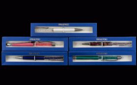 Collection of Swarovski Ballpoint Pens ( 5 ) In Total, All Various Stylish Colours, Also Come with