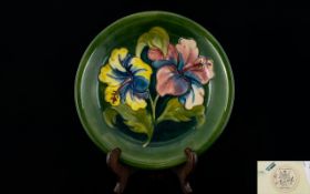 Moorcroft Tubelined Shallow Bowl with Variation of the Hibiscus Design.