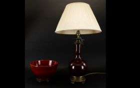 20thC Sang De Boeuf Table Lamp With Brass Mounts, Height 18 Inches.