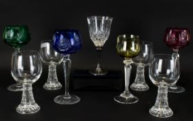 A Mixed Collection Of Coloured Bowl Hock Glasses To include set of six Dutch style goblets with