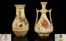 Royal Worcester - Hand Painted Blush Ivory Small Vases of Excellent Form ( 2 ) Vases In Total.