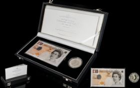 Royal Mint Elizabeth II Coronation Anniversary 1953 - 2003 Silver Proof Crown and Mint £10 Banknote