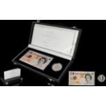 Royal Mint Elizabeth II Coronation Anniversary 1953 - 2003 Silver Proof Crown and Mint £10 Banknote