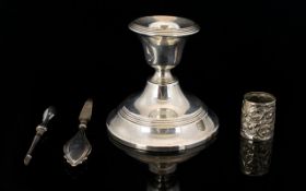 George V Silver Squat Candlestick With circular stepped base, hallmarked, Birmingham 1919,