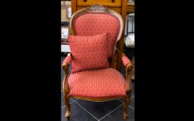 Bedroom Chair A high backed chair with serpentine apron, carved shell detail to headrest, the seat,